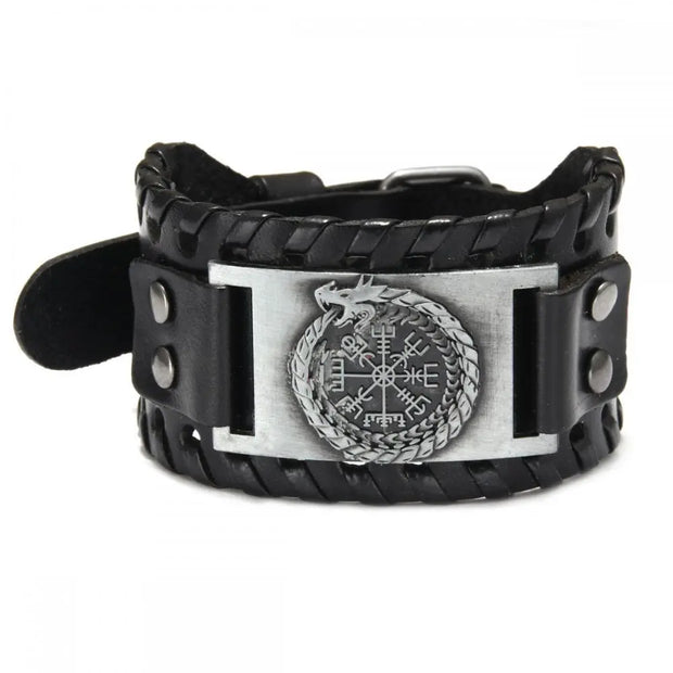 Viking Cuff Bracelet for Men World Serpent Bracer Leather Ouroboros Bracelet - Large Viking Cuff Bracelet for Men Wicked Tender