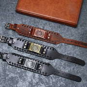 Viking Cuff Bracelet for Men World Serpent Bracer Leather Ouroboros Bracelet - Large Viking Cuff Bracelet for Men Wicked Tender