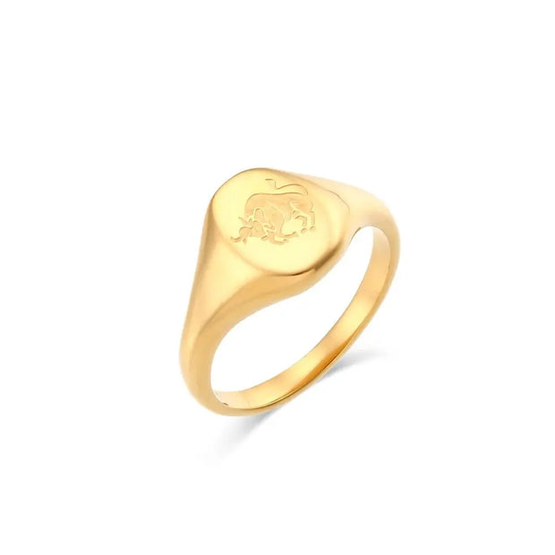 Zodiac Sign Engraved Ring - Gold Plated Minimal Ring For Horoscope & Astrology Lovers Wicked Tender