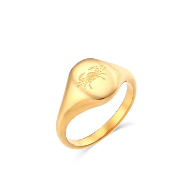 Zodiac Sign Engraved Ring - Gold Plated Minimal Ring For Horoscope & Astrology Lovers Wicked Tender